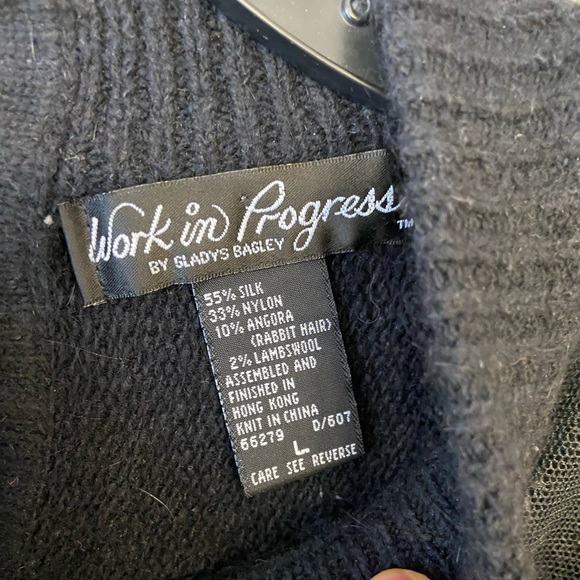 Vintage Work In Progress Black Silk Angora Blend Sequined Sweater Sz Large - Picture 8 of 11